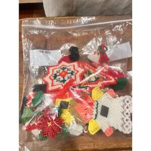 Vintage Christmas Crocheted Needlepoint Magnets Ornaments Lot (12) Grandmacore